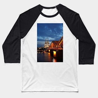 Cologne Cathedral, Dom, Hohenzollern Bridge, dusk, Cologne, Germany Baseball T-Shirt